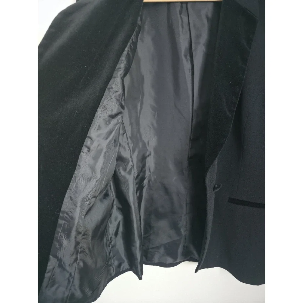Vintage 90s Harve Benard Black Tuxedo Blazer Women L Velvet Trim Classic